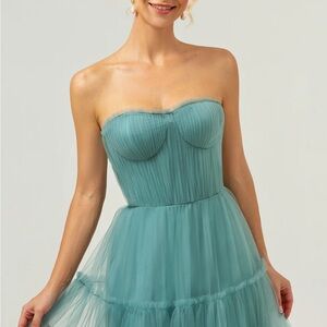 Elegant Strapless Teal Dress